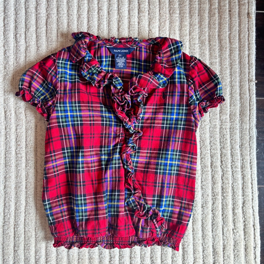 Ralph Lauren Kids Red and Blue Plaid Blouse, Girls Size 6x